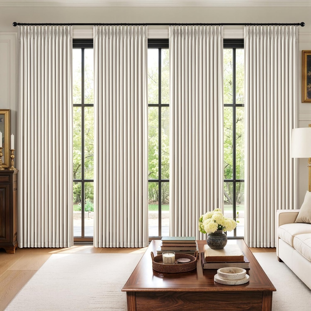image:imageMIULEE Pinch Pleated 100 Blackout Curtains 96 Inch Long 4 Panel Set for Bedroom Thick Linen Memory Trained Pleat Living Room Darkening Back Tab Double Layer Thermal Insulated Drapes BirchBirch