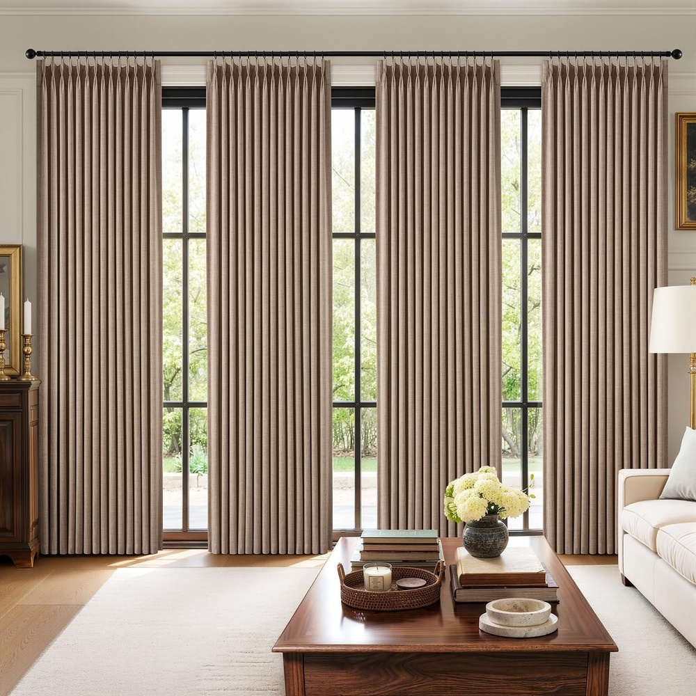 image:imageMIULEE Pinch Pleated 100 Blackout Curtains 96 Inch Long 4 Panel Set for Bedroom Thick Linen Memory Trained Pleat Living Room Darkening Back Tab Double Layer Thermal Insulated Drapes BirchLinen