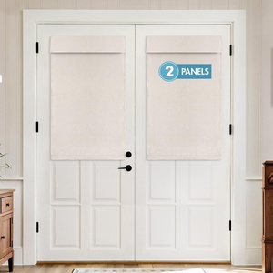 MIULEE 2 Panels 100% Blackout Linen French Door Curtains Set of 2, Privacy No Drill Thermal Insulated Room Darkening Blinds,Window Shades for Patio Front Entry Back Door Glass,W26 x L68 Inch, Natural(Ivory)
