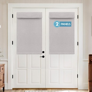 MIULEE 2 Panels 100% Blackout Linen French Door Curtains Set of 2, Privacy No Drill Thermal Insulated Room Darkening Blinds,Window Shades for Patio Front Entry Back Door Glass,W26 x L68 Inch, Natural(Light Gray)