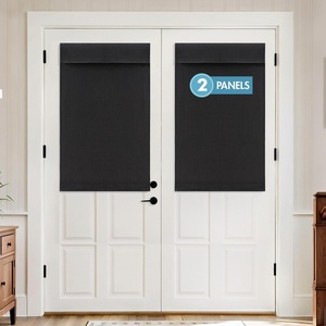MIULEE 2 Panels 100% Blackout Linen French Door Curtains Set of 2, Privacy No Drill Thermal Insulated Room Darkening Blinds,Window Shades for Patio Front Entry Back Door Glass,W26 x L68 Inch, Natural(Black)