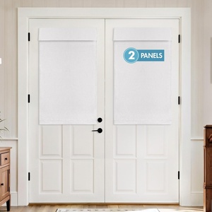 MIULEE 2 Panels 100% Blackout Linen French Door Curtains Set of 2, Privacy No Drill Thermal Insulated Room Darkening Blinds,Window Shades for Patio Front Entry Back Door Glass,W26 x L68 Inch, Natural(White)