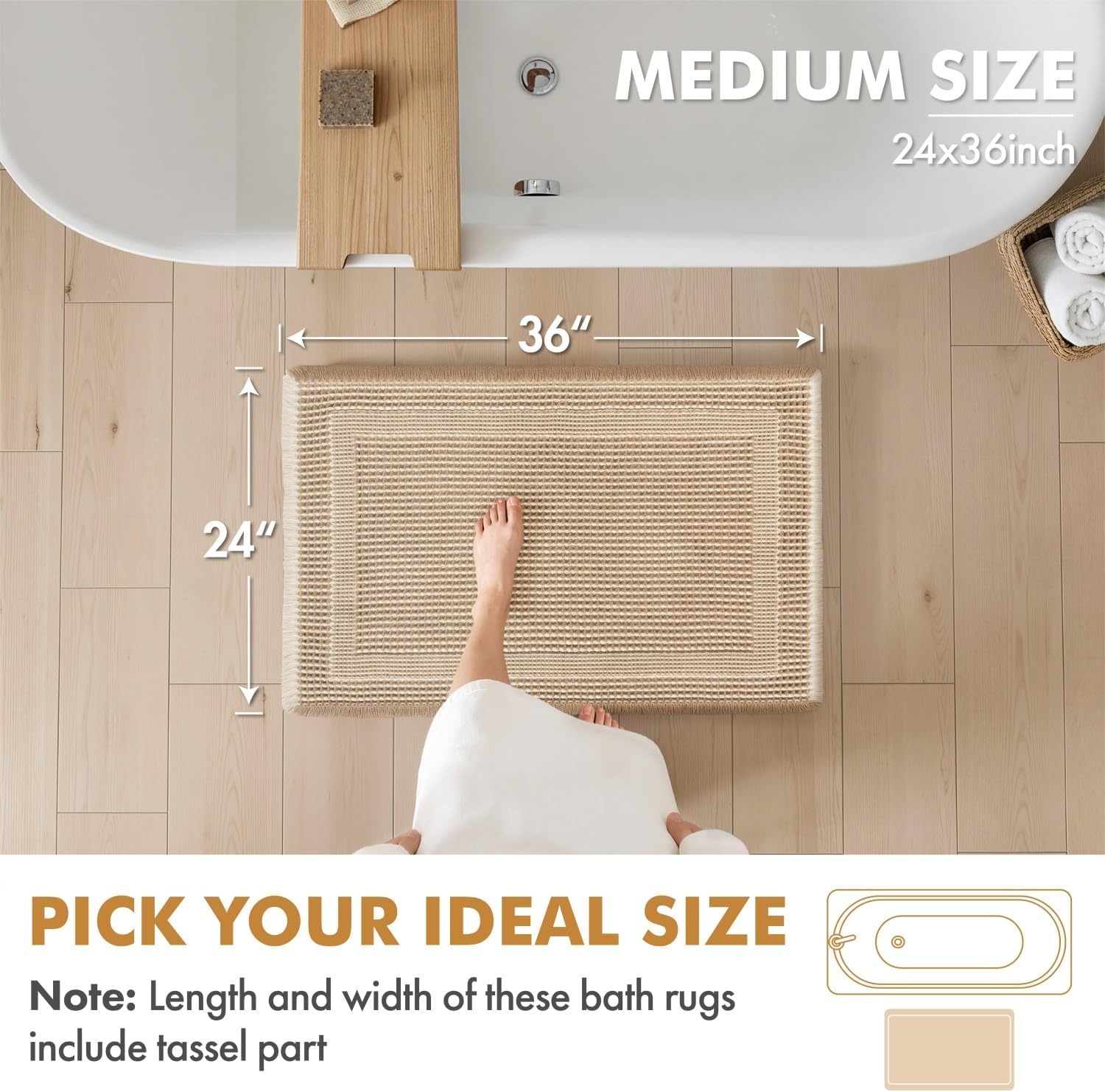 image:imageMIULEE Fall Terracotta Set of 2 Waffle Bathroom Rugs Boho Bath Mat 17x24 in Looped Design Super Absorbent Non Slip Washable Ultra Soft Rubber Backed Bathroom Mats for Floor Tub Shower Fall decorBrown White