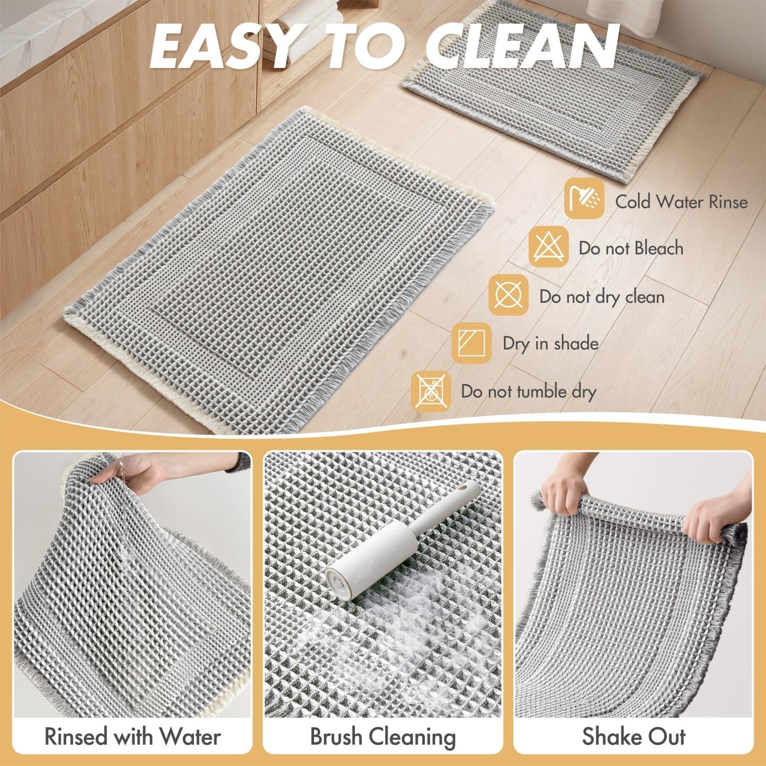 image:imageMIULEE Fall Terracotta Set of 2 Waffle Bathroom Rugs Boho Bath Mat 17x24 in Looped Design Super Absorbent Non Slip Washable Ultra Soft Rubber Backed Bathroom Mats for Floor Tub Shower Fall decorLightgrey Cream