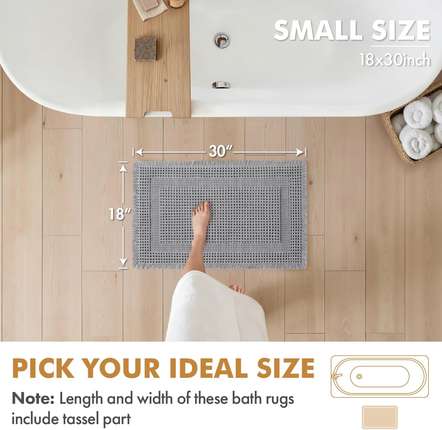 image:imageMIULEE Fall Terracotta Set of 2 Waffle Bathroom Rugs Boho Bath Mat 17x24 in Looped Design Super Absorbent Non Slip Washable Ultra Soft Rubber Backed Bathroom Mats for Floor Tub Shower Fall decorLight Grey