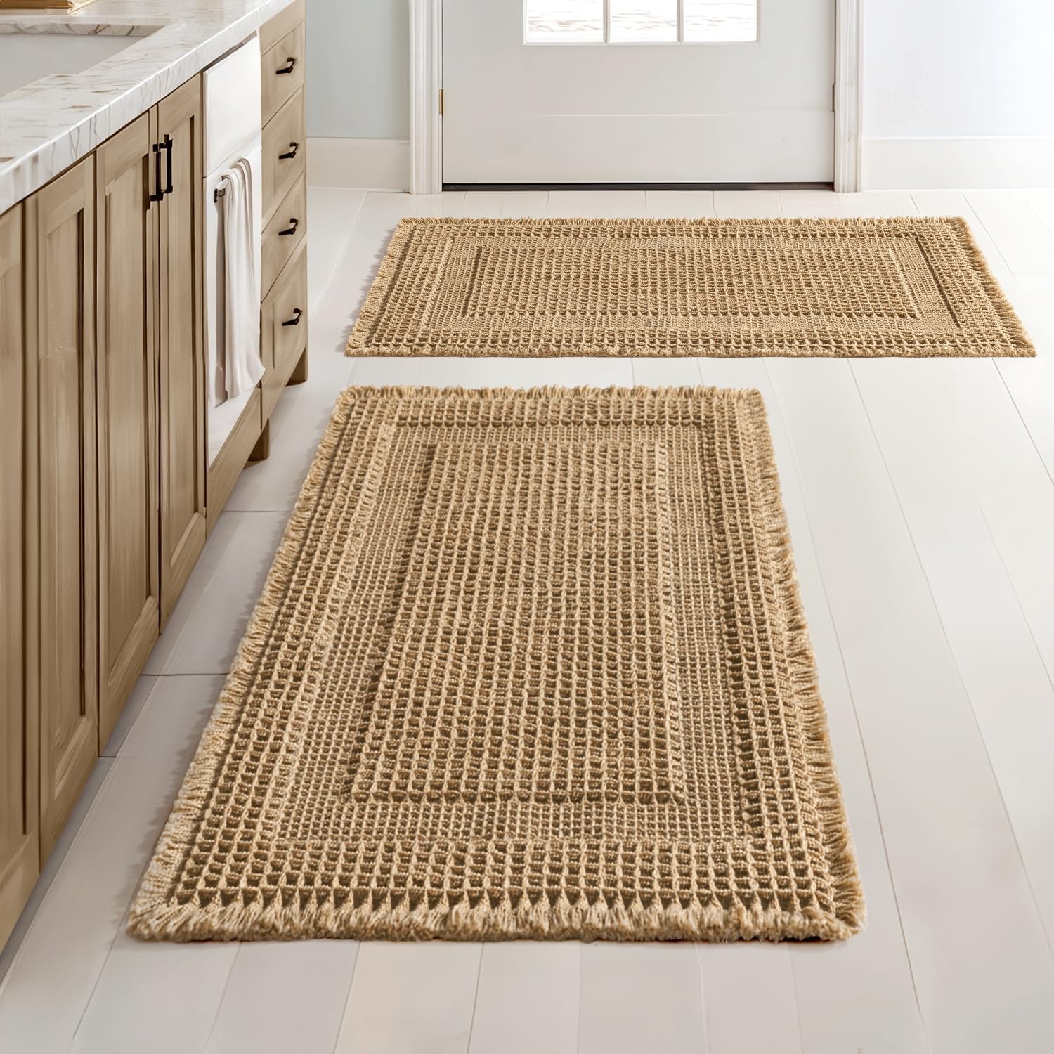 image:imageMIULEE Fall Terracotta Set of 2 Waffle Bathroom Rugs Boho Bath Mat 17x24 in Looped Design Super Absorbent Non Slip Washable Ultra Soft Rubber Backed Bathroom Mats for Floor Tub Shower Fall decorBrown