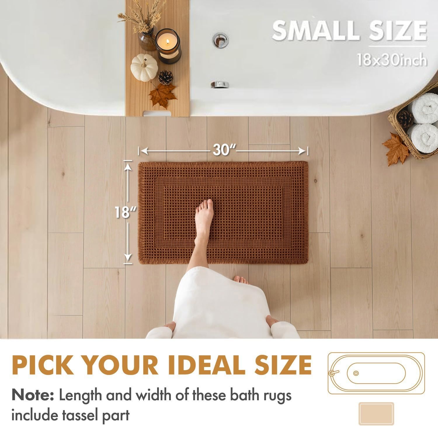 image:imageMIULEE Fall Terracotta Set of 2 Waffle Bathroom Rugs Boho Bath Mat 17x24 in Looped Design Super Absorbent Non Slip Washable Ultra Soft Rubber Backed Bathroom Mats for Floor Tub Shower Fall decorTerracotta