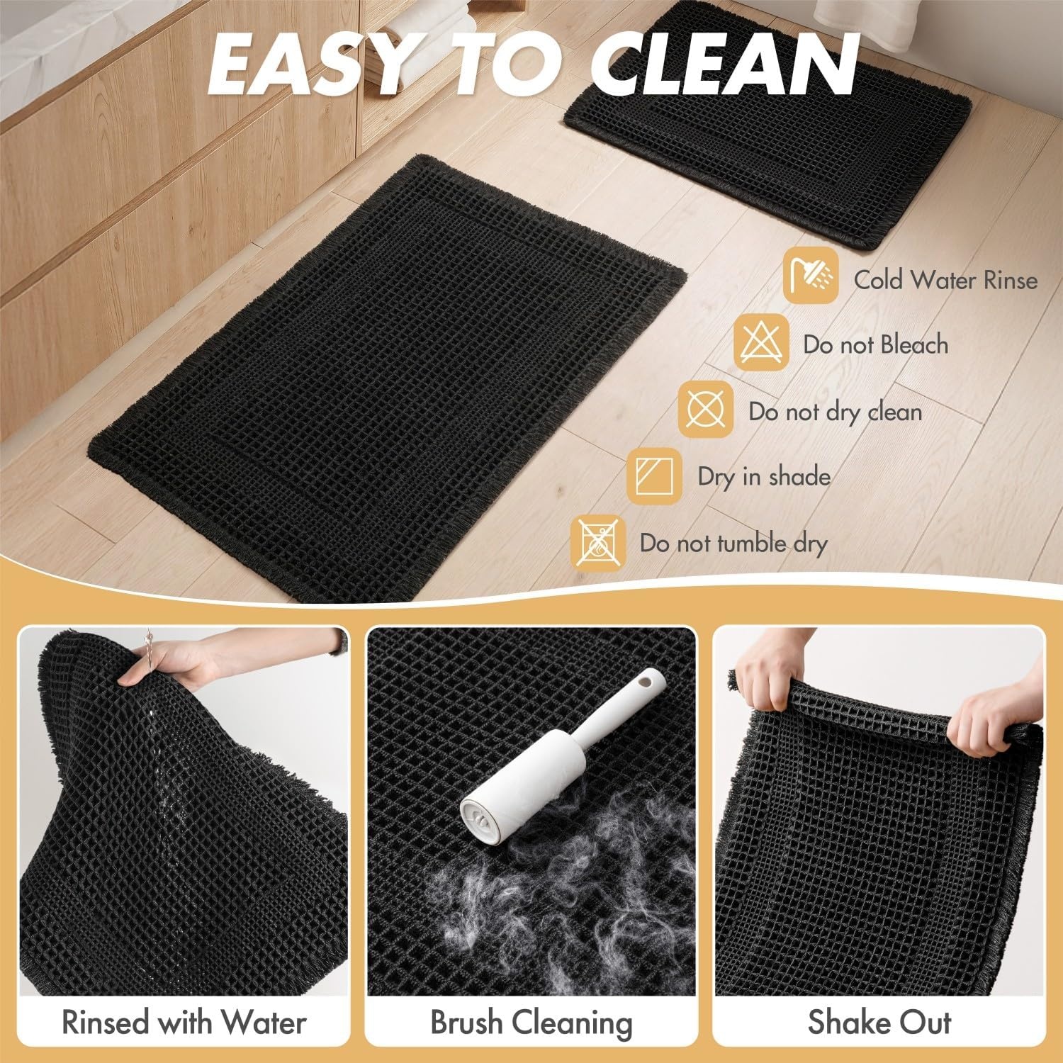 image:imageMIULEE Fall Terracotta Set of 2 Waffle Bathroom Rugs Boho Bath Mat 17x24 in Looped Design Super Absorbent Non Slip Washable Ultra Soft Rubber Backed Bathroom Mats for Floor Tub Shower Fall decorBlack