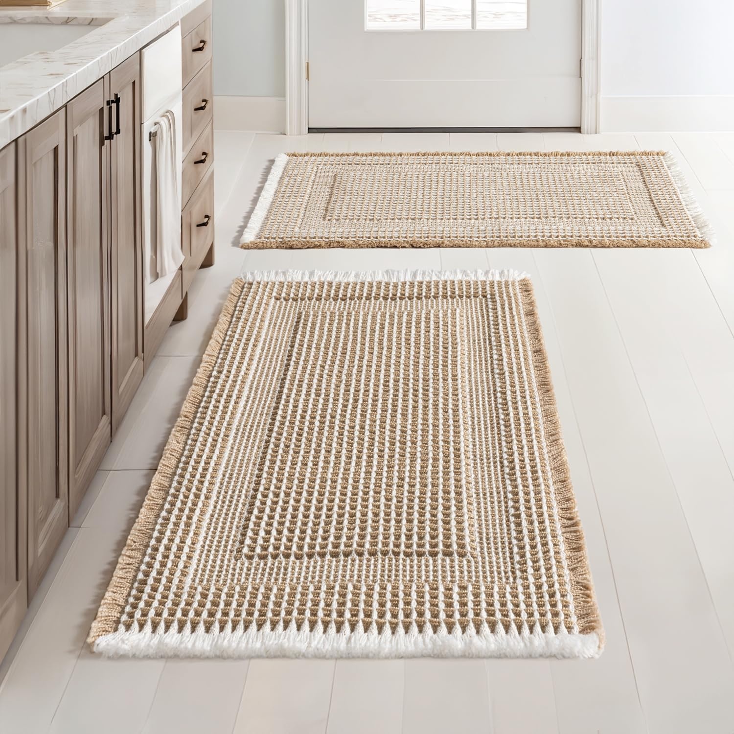 image:imageMIULEE Fall Terracotta Set of 2 Waffle Bathroom Rugs Boho Bath Mat 17x24 in Looped Design Super Absorbent Non Slip Washable Ultra Soft Rubber Backed Bathroom Mats for Floor Tub Shower Fall decorBrown White