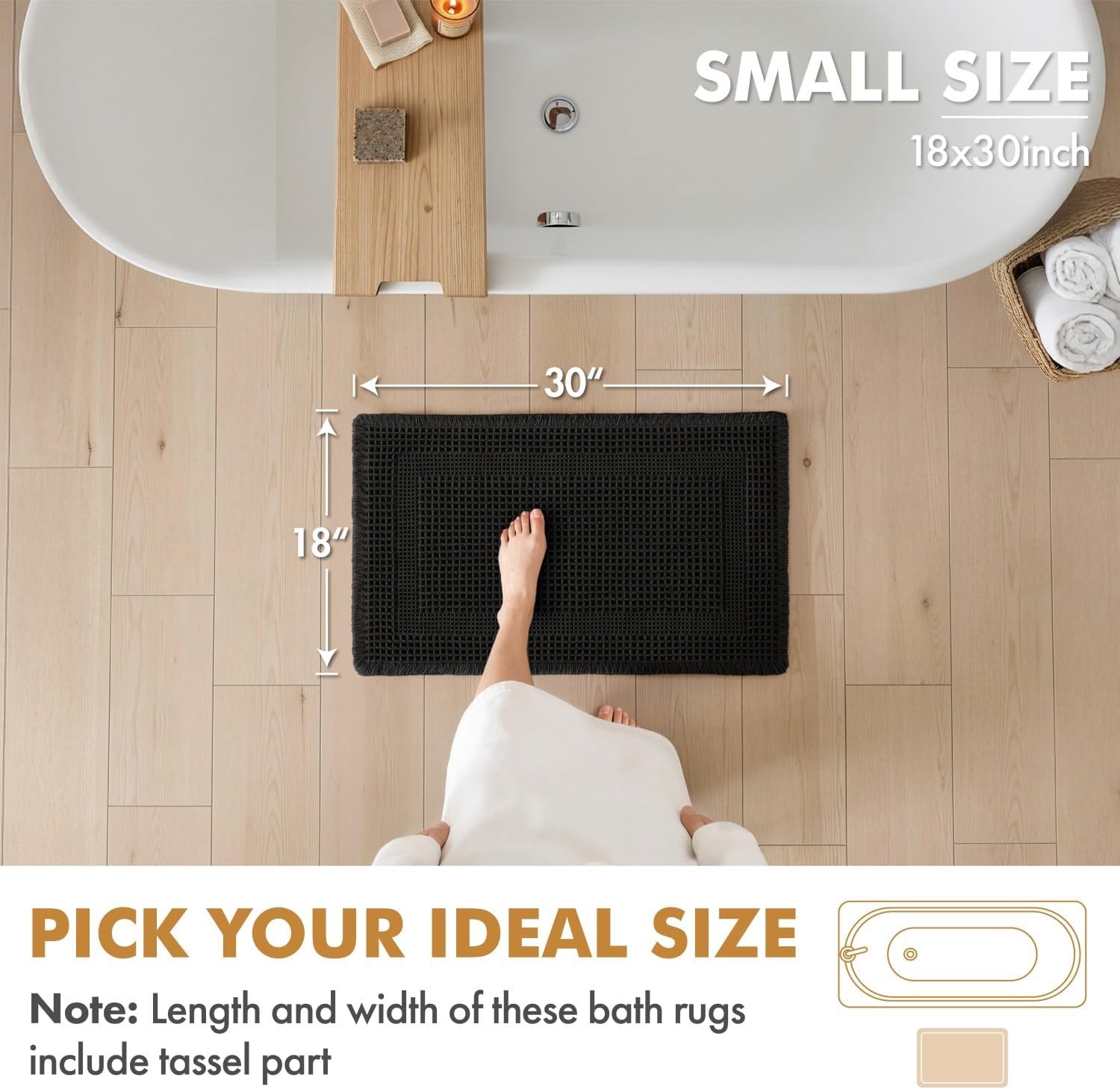 image:imageMIULEE Fall Terracotta Set of 2 Waffle Bathroom Rugs Boho Bath Mat 17x24 in Looped Design Super Absorbent Non Slip Washable Ultra Soft Rubber Backed Bathroom Mats for Floor Tub Shower Fall decorBlack