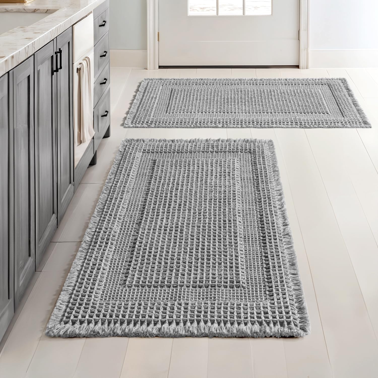 image:imageMIULEE Fall Terracotta Set of 2 Waffle Bathroom Rugs Boho Bath Mat 17x24 in Looped Design Super Absorbent Non Slip Washable Ultra Soft Rubber Backed Bathroom Mats for Floor Tub Shower Fall decorLight Grey
