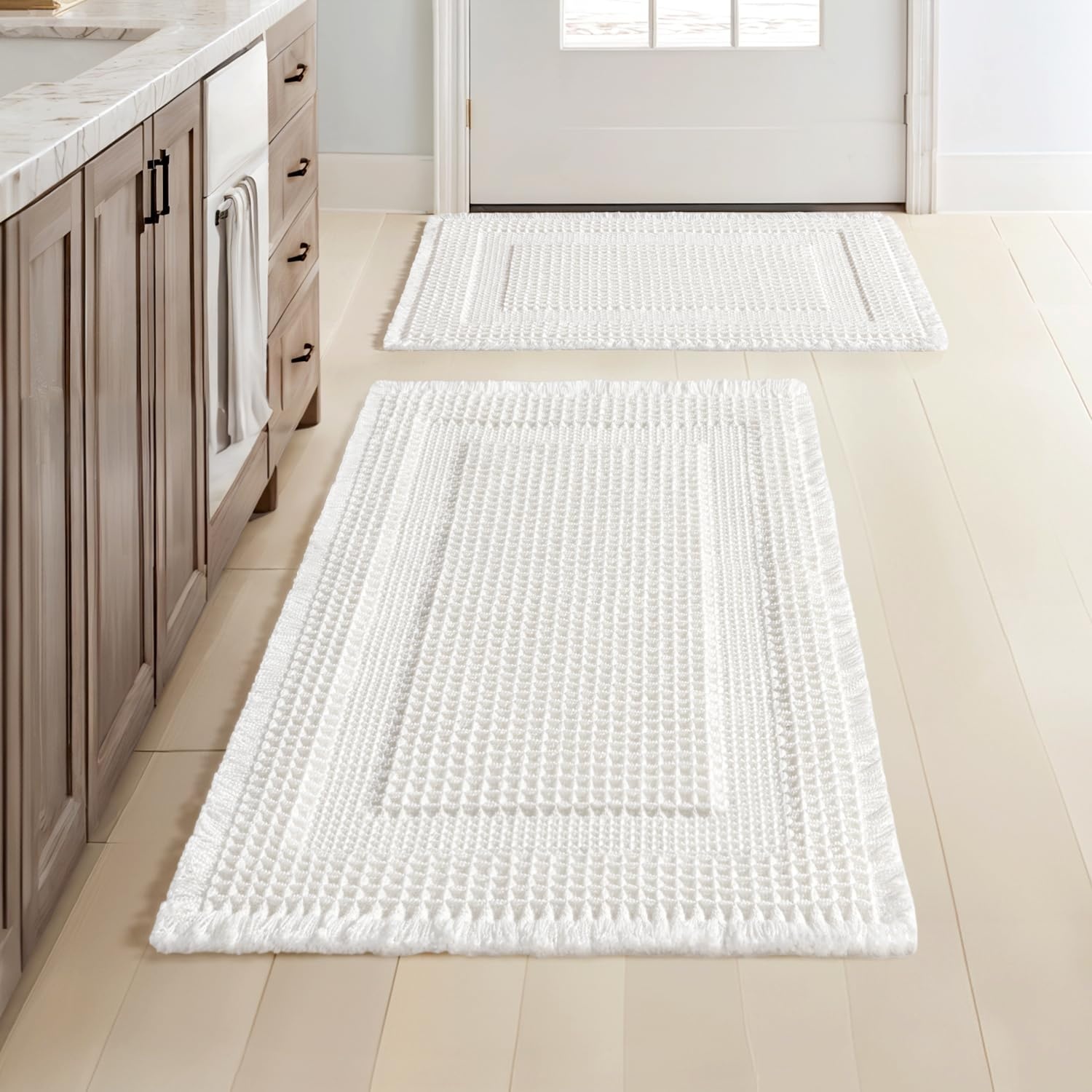 image:imageMIULEE Fall Terracotta Set of 2 Waffle Bathroom Rugs Boho Bath Mat 17x24 in Looped Design Super Absorbent Non Slip Washable Ultra Soft Rubber Backed Bathroom Mats for Floor Tub Shower Fall decorWhite