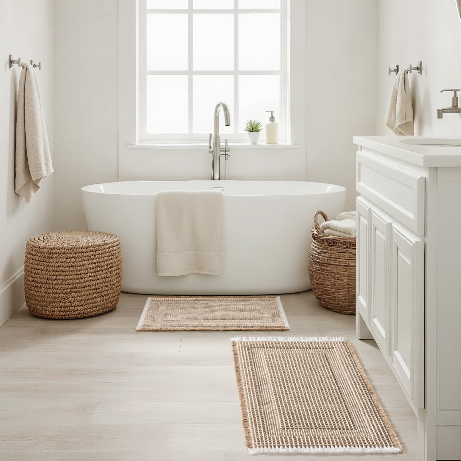 image:imageMIULEE Fall Terracotta Set of 2 Waffle Bathroom Rugs Boho Bath Mat 17x24 in Looped Design Super Absorbent Non Slip Washable Ultra Soft Rubber Backed Bathroom Mats for Floor Tub Shower Fall decorBrown White