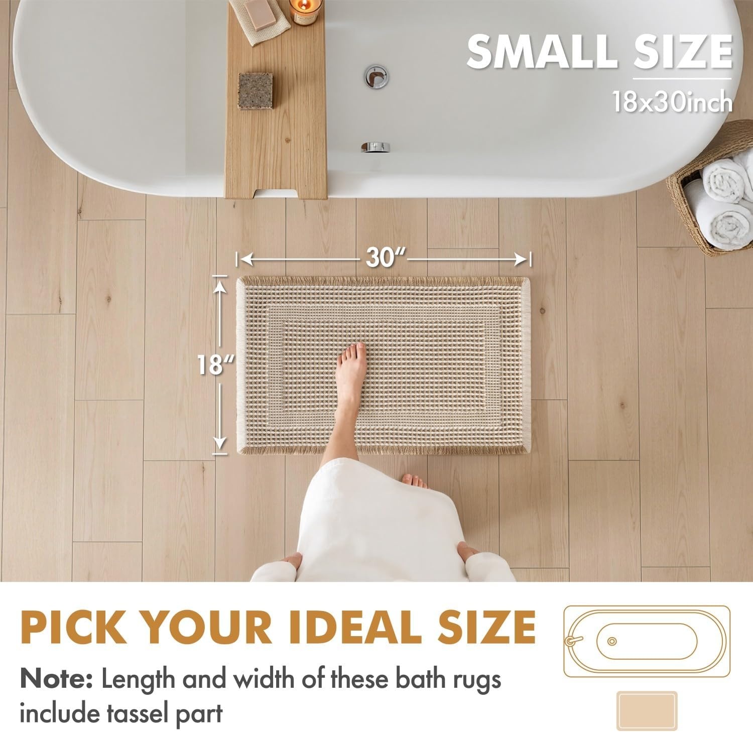 image:imageMIULEE Fall Terracotta Set of 2 Waffle Bathroom Rugs Boho Bath Mat 17x24 in Looped Design Super Absorbent Non Slip Washable Ultra Soft Rubber Backed Bathroom Mats for Floor Tub Shower Fall decorBrown White