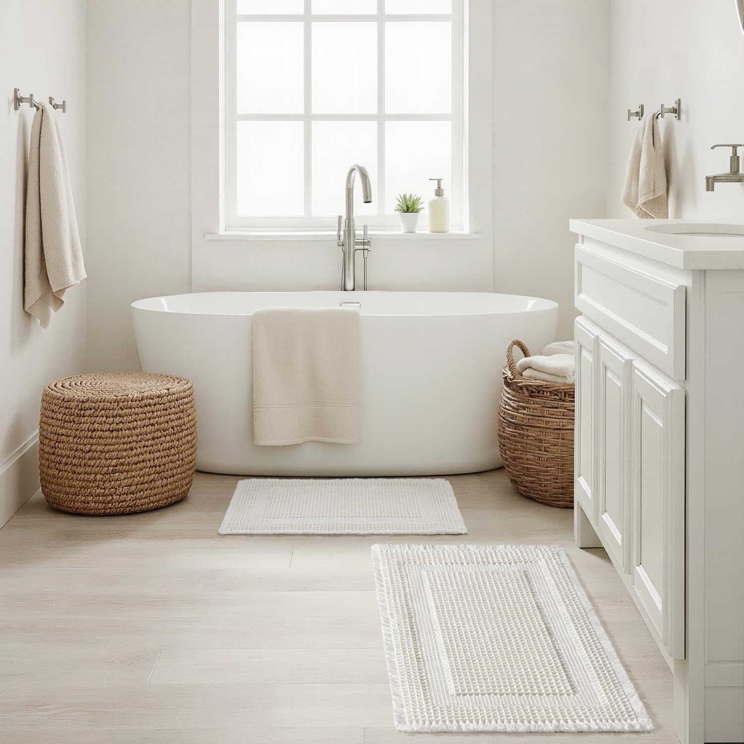 image:imageMIULEE Fall Terracotta Set of 2 Waffle Bathroom Rugs Boho Bath Mat 17x24 in Looped Design Super Absorbent Non Slip Washable Ultra Soft Rubber Backed Bathroom Mats for Floor Tub Shower Fall decorWhite