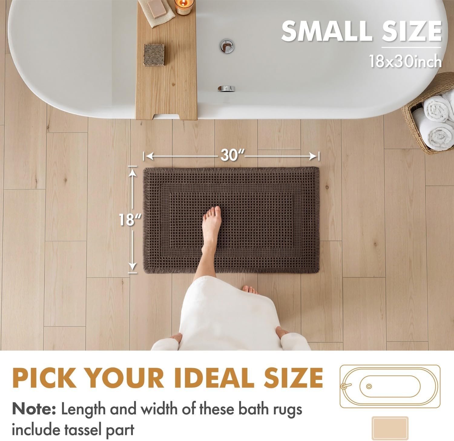 image:imageMIULEE Fall Terracotta Set of 2 Waffle Bathroom Rugs Boho Bath Mat 17x24 in Looped Design Super Absorbent Non Slip Washable Ultra Soft Rubber Backed Bathroom Mats for Floor Tub Shower Fall decorChocolate