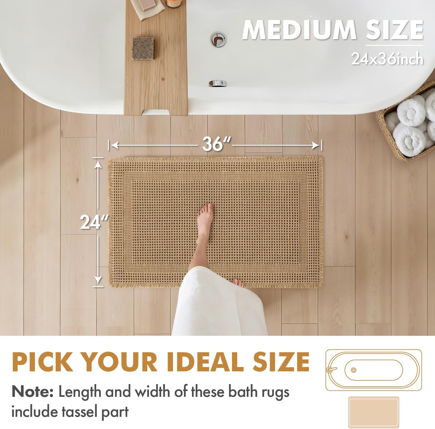 image:imageMIULEE Fall Terracotta Set of 2 Waffle Bathroom Rugs Boho Bath Mat 17x24 in Looped Design Super Absorbent Non Slip Washable Ultra Soft Rubber Backed Bathroom Mats for Floor Tub Shower Fall decorBrown