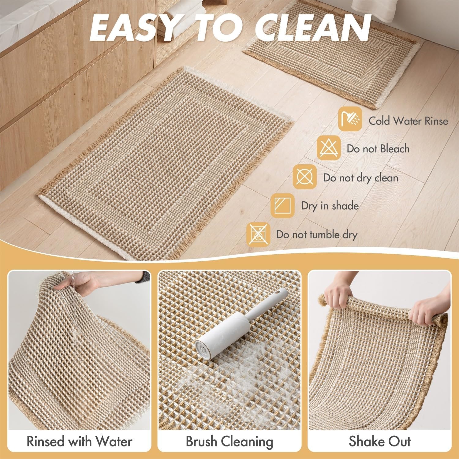 image:imageMIULEE Fall Terracotta Set of 2 Waffle Bathroom Rugs Boho Bath Mat 17x24 in Looped Design Super Absorbent Non Slip Washable Ultra Soft Rubber Backed Bathroom Mats for Floor Tub Shower Fall decorBrown White