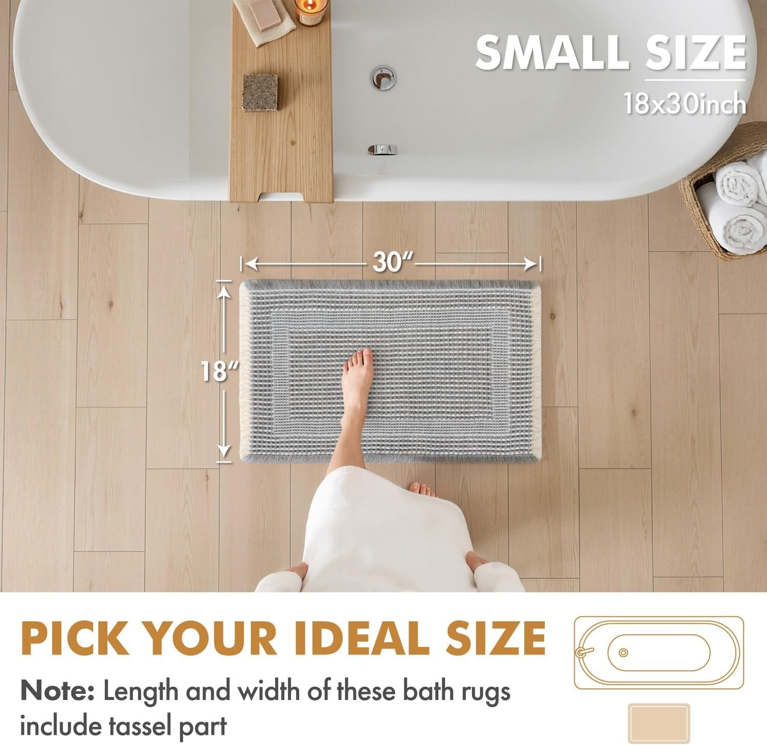 image:imageMIULEE Fall Terracotta Set of 2 Waffle Bathroom Rugs Boho Bath Mat 17x24 in Looped Design Super Absorbent Non Slip Washable Ultra Soft Rubber Backed Bathroom Mats for Floor Tub Shower Fall decorLightgrey Cream