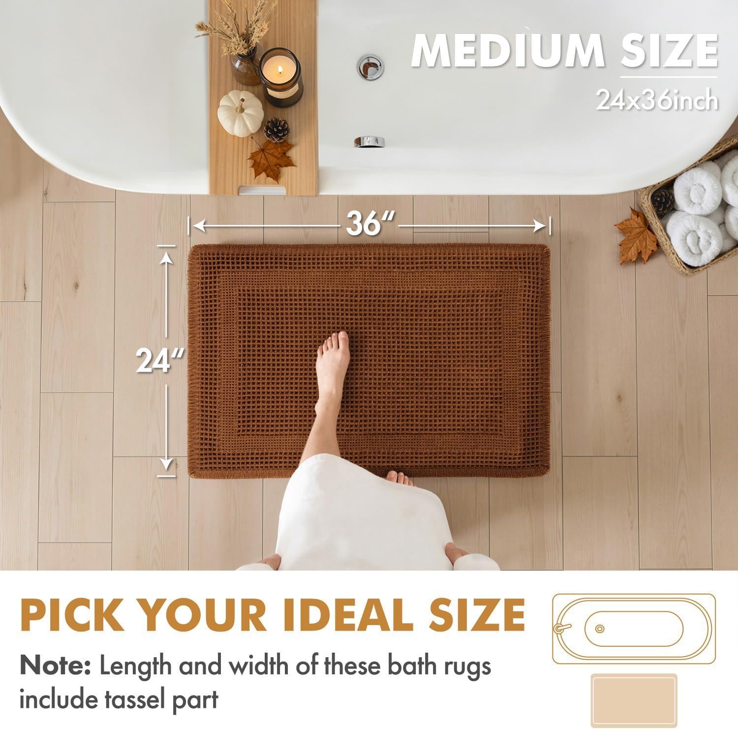 image:imageMIULEE Fall Terracotta Set of 2 Waffle Bathroom Rugs Boho Bath Mat 17x24 in Looped Design Super Absorbent Non Slip Washable Ultra Soft Rubber Backed Bathroom Mats for Floor Tub Shower Fall decorTerracotta