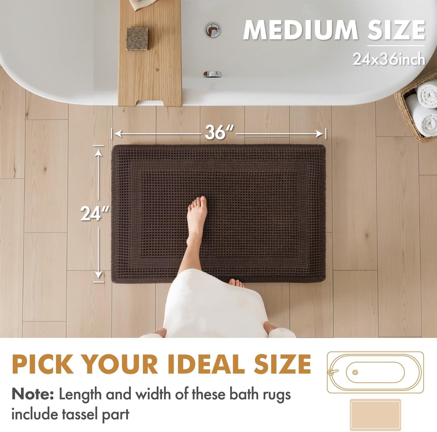 image:imageMIULEE Fall Terracotta Set of 2 Waffle Bathroom Rugs Boho Bath Mat 17x24 in Looped Design Super Absorbent Non Slip Washable Ultra Soft Rubber Backed Bathroom Mats for Floor Tub Shower Fall decorChocolate