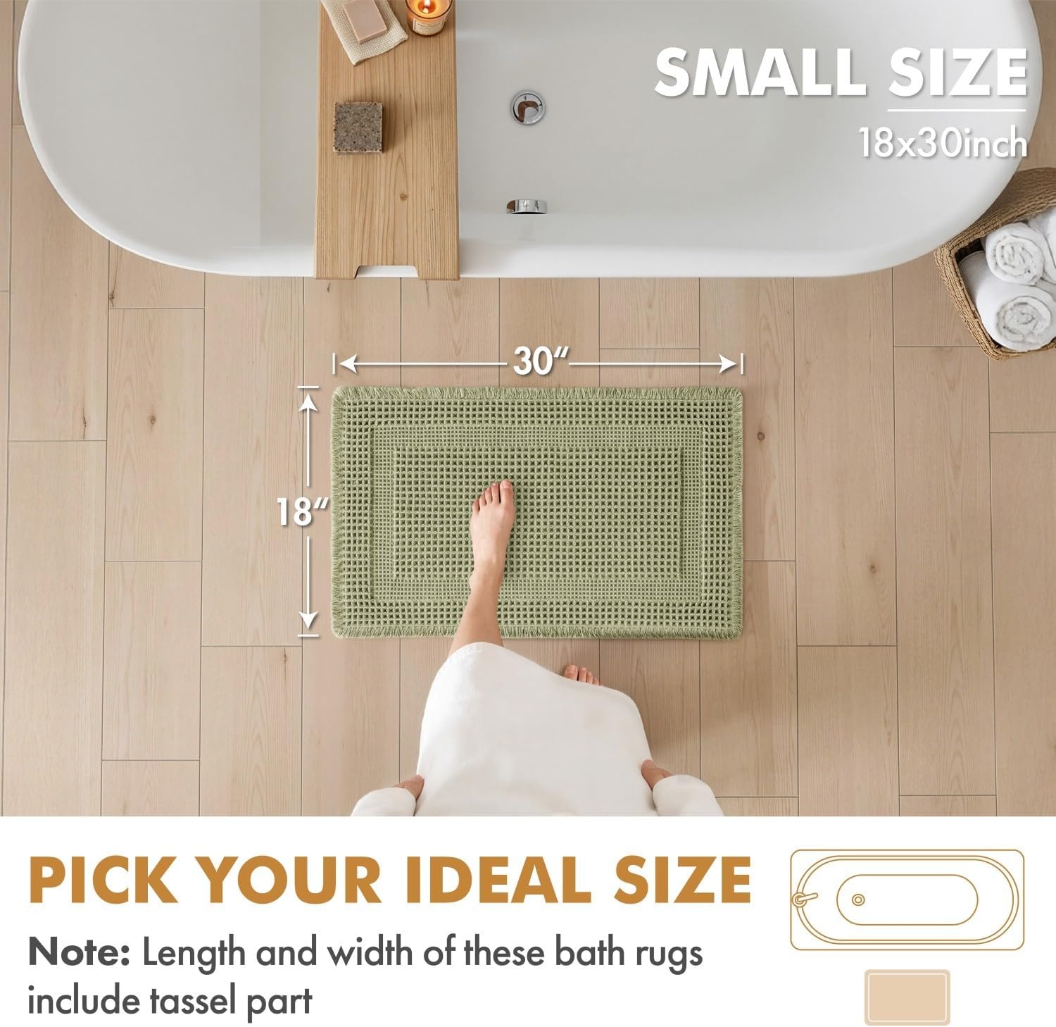 image:imageMIULEE Fall Terracotta Set of 2 Waffle Bathroom Rugs Boho Bath Mat 17x24 in Looped Design Super Absorbent Non Slip Washable Ultra Soft Rubber Backed Bathroom Mats for Floor Tub Shower Fall decorSage Green