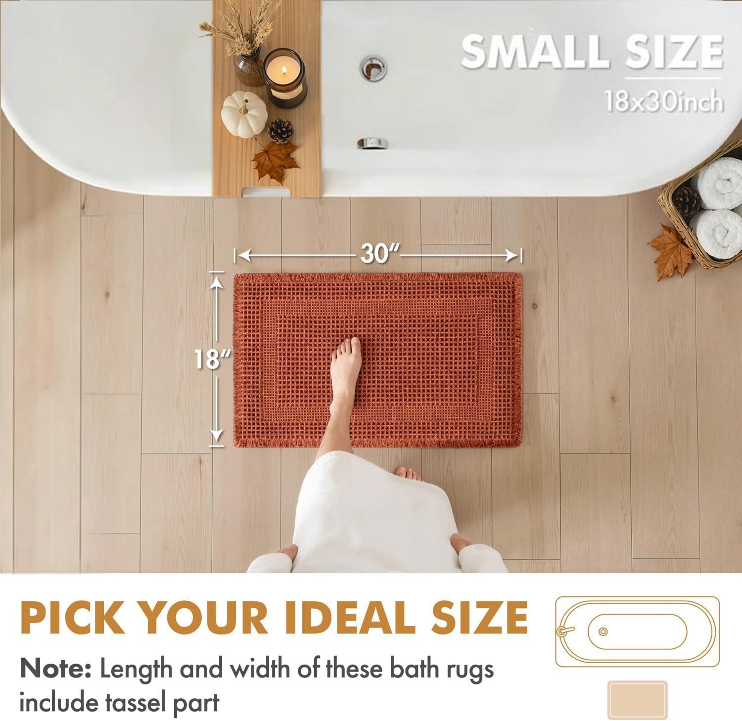 image:imageMIULEE Fall Terracotta Set of 2 Waffle Bathroom Rugs Boho Bath Mat 17x24 in Looped Design Super Absorbent Non Slip Washable Ultra Soft Rubber Backed Bathroom Mats for Floor Tub Shower Fall decorOrange