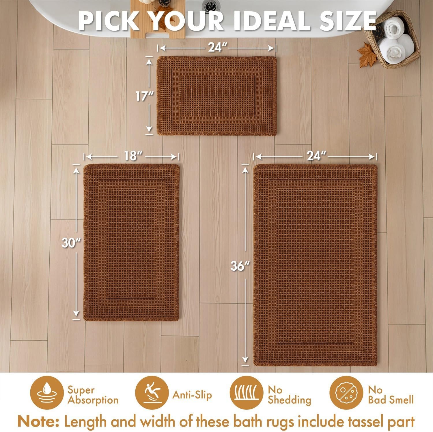 image:imageMIULEE Fall Terracotta Set of 2 Waffle Bathroom Rugs Boho Bath Mat 17x24 in Looped Design Super Absorbent Non Slip Washable Ultra Soft Rubber Backed Bathroom Mats for Floor Tub Shower Fall decorTerracotta