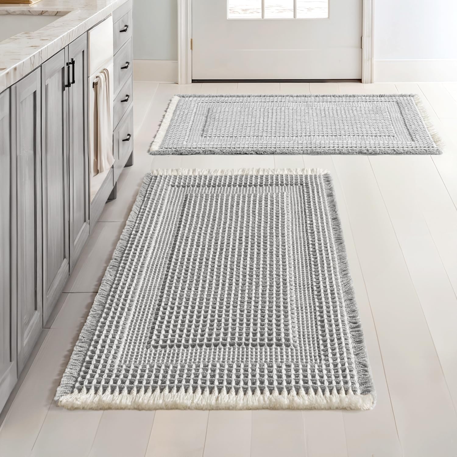 image:imageMIULEE Fall Terracotta Set of 2 Waffle Bathroom Rugs Boho Bath Mat 17x24 in Looped Design Super Absorbent Non Slip Washable Ultra Soft Rubber Backed Bathroom Mats for Floor Tub Shower Fall decorLightgrey Cream