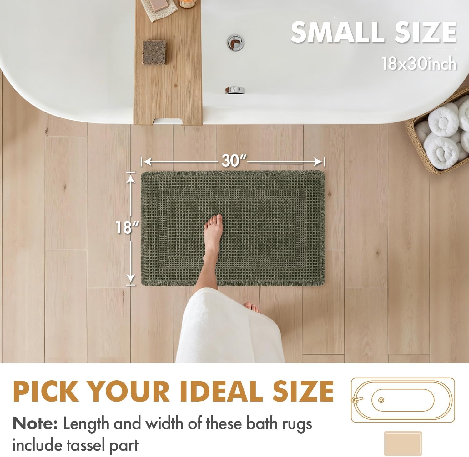 image:imageMIULEE Fall Terracotta Set of 2 Waffle Bathroom Rugs Boho Bath Mat 17x24 in Looped Design Super Absorbent Non Slip Washable Ultra Soft Rubber Backed Bathroom Mats for Floor Tub Shower Fall decorGreen
