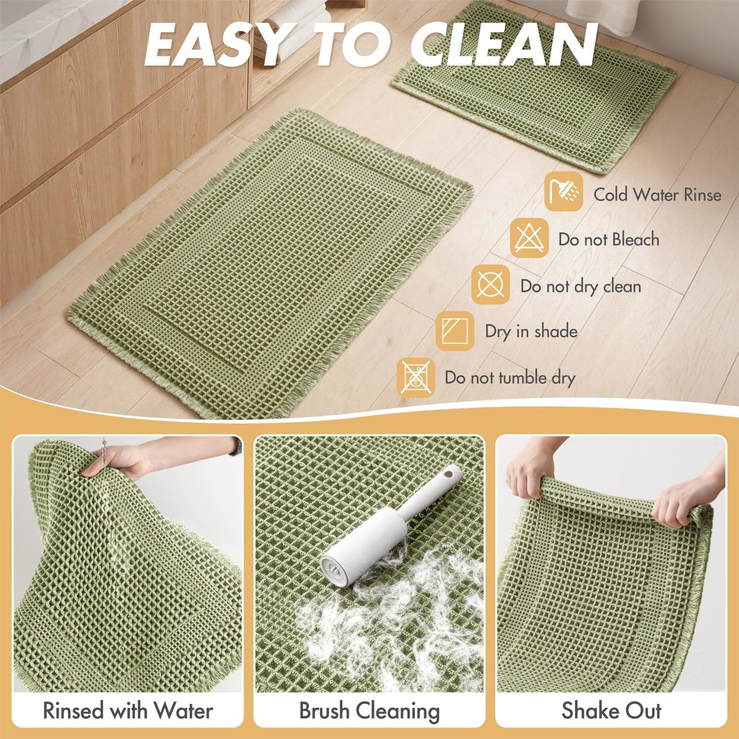 image:imageMIULEE Fall Terracotta Set of 2 Waffle Bathroom Rugs Boho Bath Mat 17x24 in Looped Design Super Absorbent Non Slip Washable Ultra Soft Rubber Backed Bathroom Mats for Floor Tub Shower Fall decorSage Green