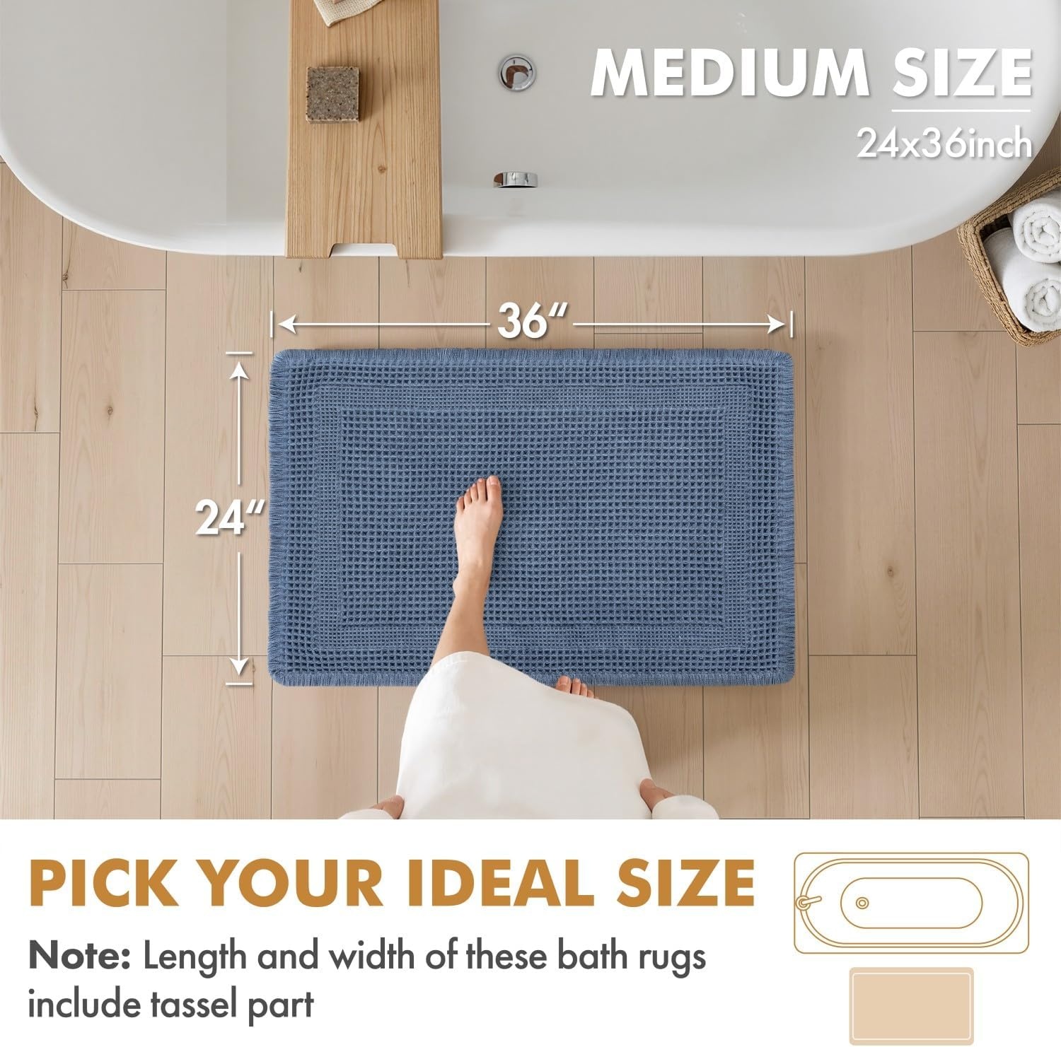 image:imageMIULEE Fall Terracotta Set of 2 Waffle Bathroom Rugs Boho Bath Mat 17x24 in Looped Design Super Absorbent Non Slip Washable Ultra Soft Rubber Backed Bathroom Mats for Floor Tub Shower Fall decorBlue