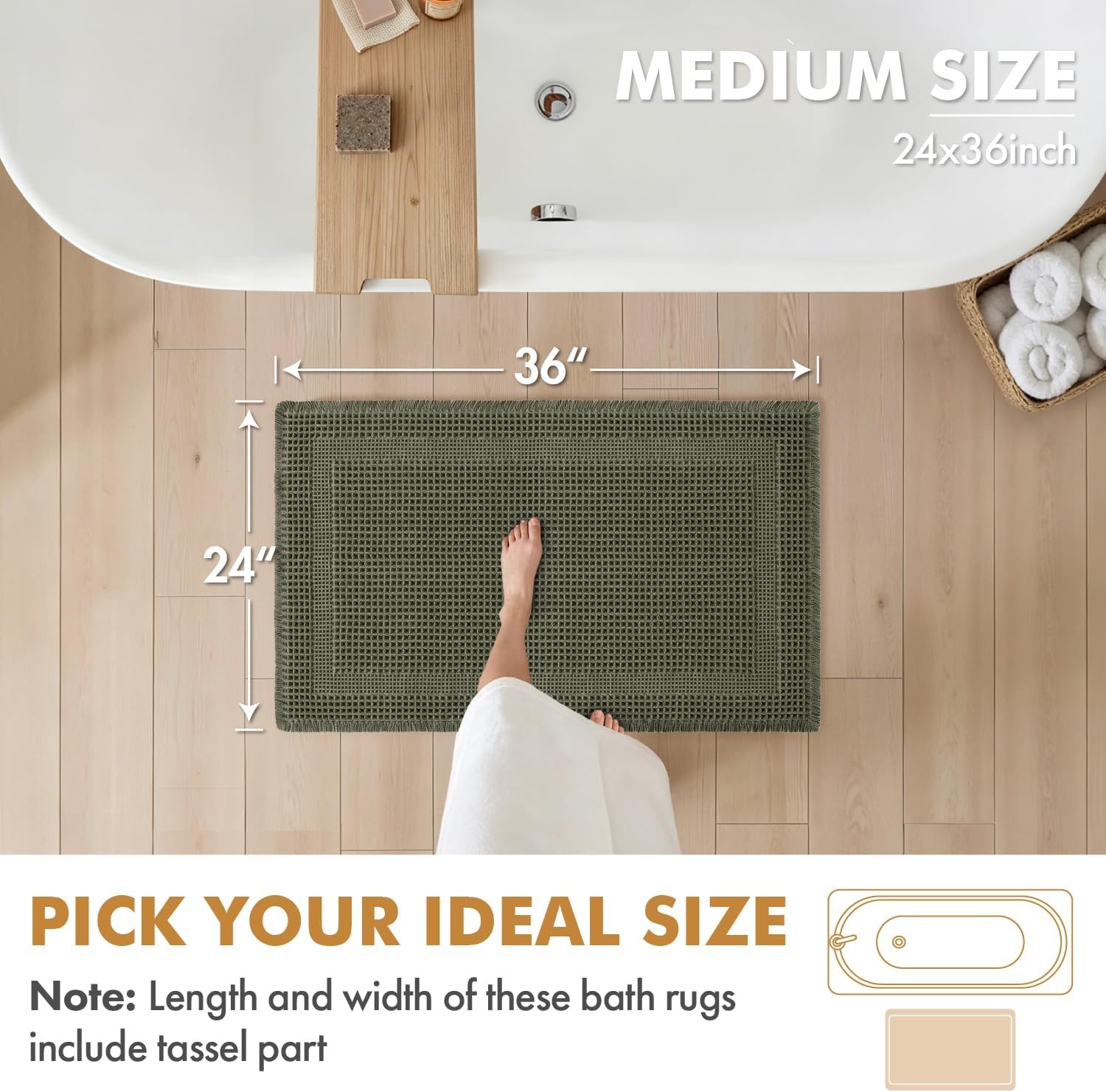 image:imageMIULEE Fall Terracotta Set of 2 Waffle Bathroom Rugs Boho Bath Mat 17x24 in Looped Design Super Absorbent Non Slip Washable Ultra Soft Rubber Backed Bathroom Mats for Floor Tub Shower Fall decorGreen