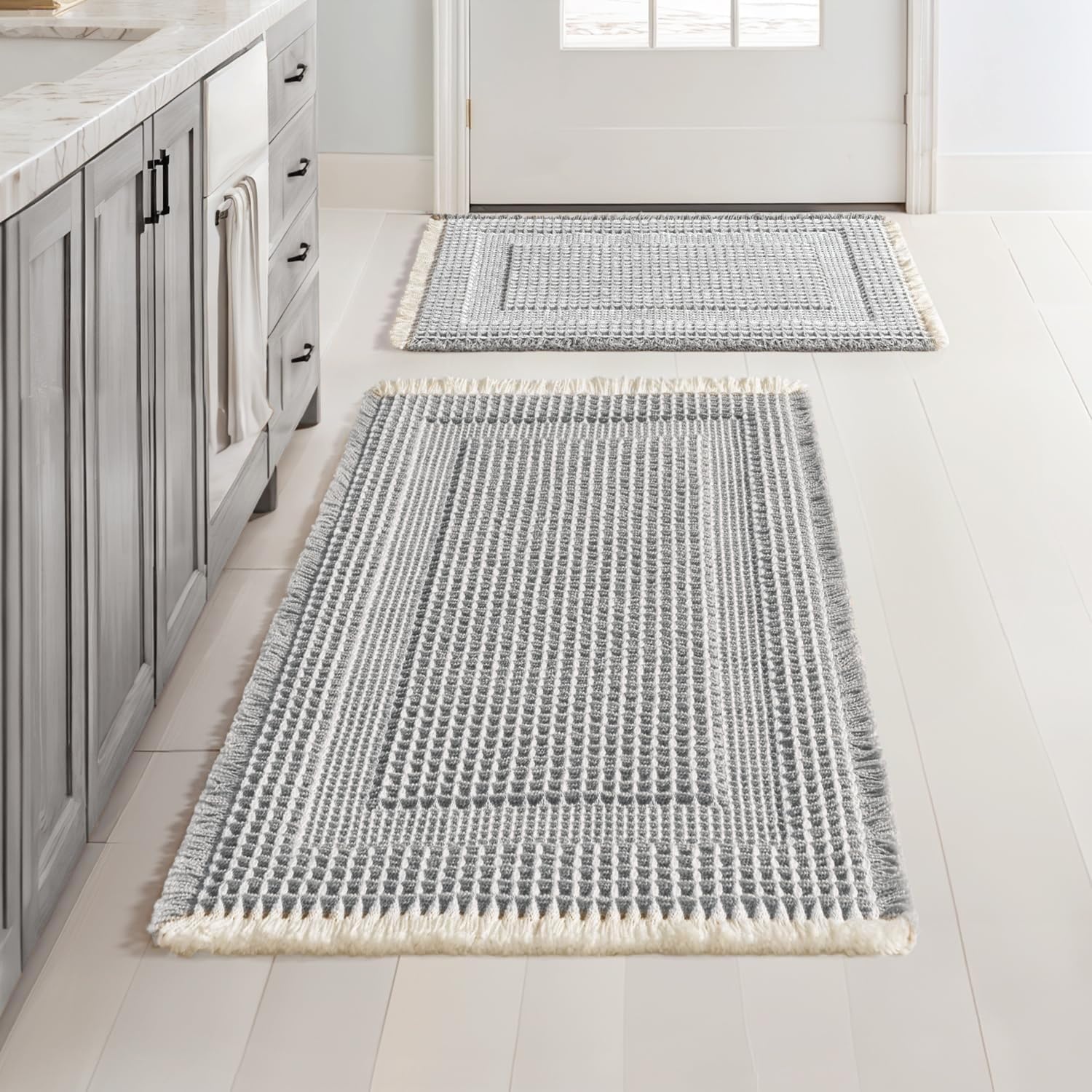 image:imageMIULEE Fall Terracotta Set of 2 Waffle Bathroom Rugs Boho Bath Mat 17x24 in Looped Design Super Absorbent Non Slip Washable Ultra Soft Rubber Backed Bathroom Mats for Floor Tub Shower Fall decorLightgrey Cream