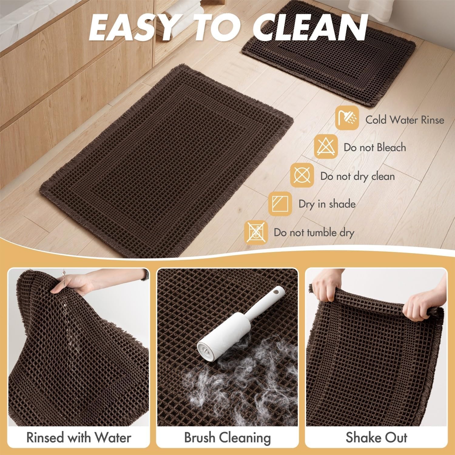 image:imageMIULEE Fall Terracotta Set of 2 Waffle Bathroom Rugs Boho Bath Mat 17x24 in Looped Design Super Absorbent Non Slip Washable Ultra Soft Rubber Backed Bathroom Mats for Floor Tub Shower Fall decorChocolate