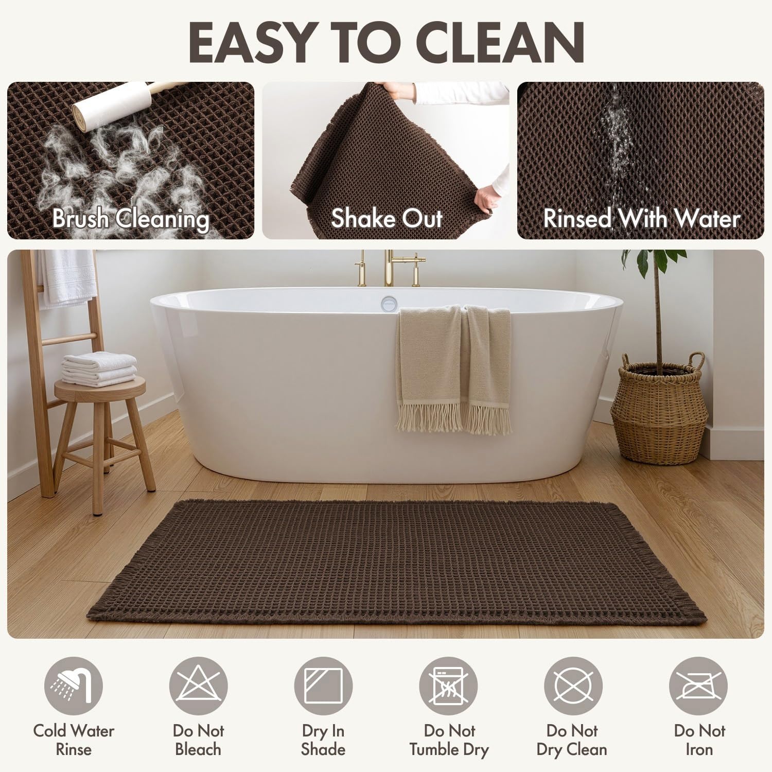 image:imageMIULEE Waffle Bathroom Runner Rugs Boho Large Bath Mat 2x524x60 Green Super Absorbent Non Slip Upgraded Soft Quick Dry Washable Bath Rug with Tassels for Hallway Laundry Room BedroomChocolate