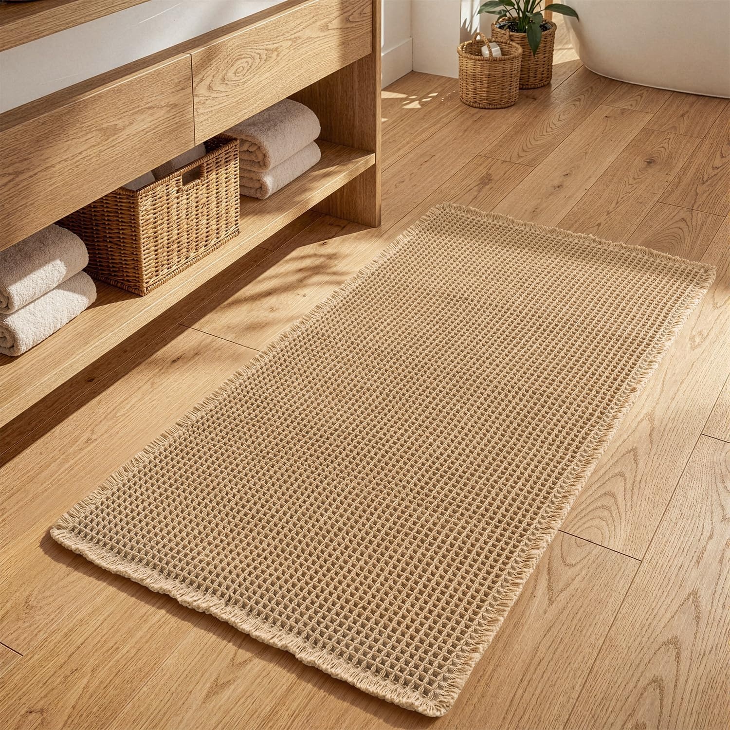 image:imageMIULEE Waffle Bathroom Runner Rugs Boho Large Bath Mat 2x524x60 Green Super Absorbent Non Slip Upgraded Soft Quick Dry Washable Bath Rug with Tassels for Hallway Laundry Room BedroomBrown