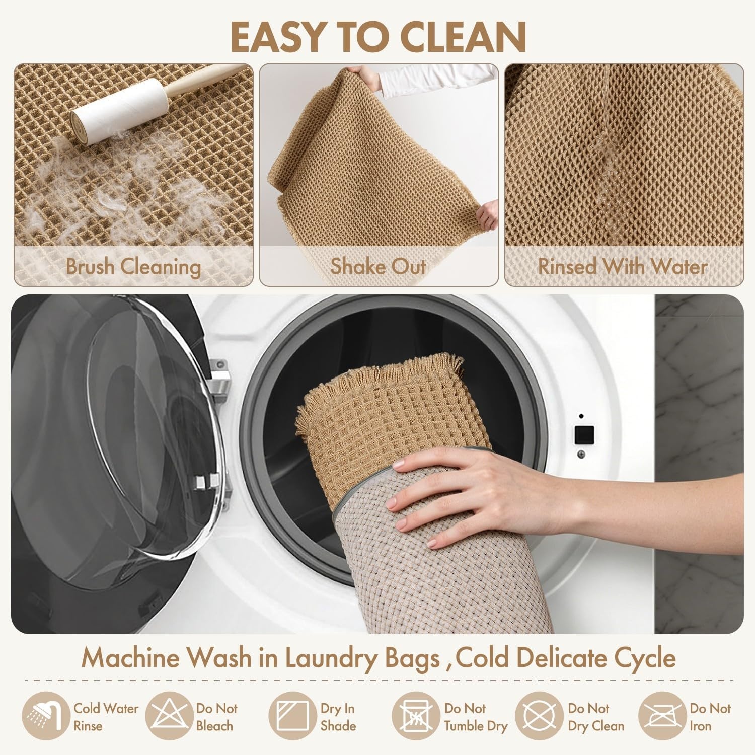 image:imageMIULEE Waffle Bathroom Runner Rugs Boho Large Bath Mat 2x524x60 Green Super Absorbent Non Slip Upgraded Soft Quick Dry Washable Bath Rug with Tassels for Hallway Laundry Room BedroomBrown