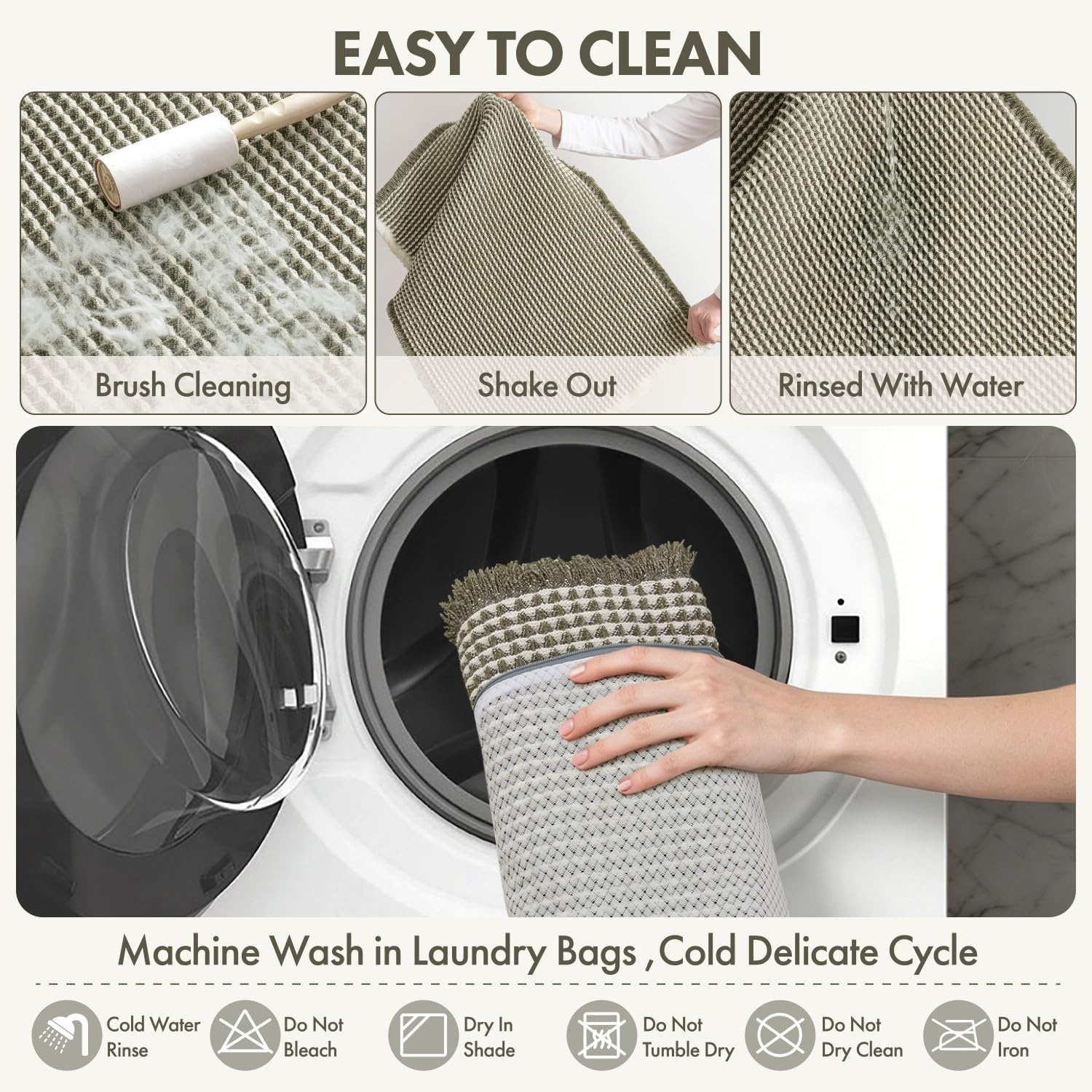 image:imageMIULEE Waffle Bathroom Runner Rugs Boho Large Bath Mat 2x524x60 Green Super Absorbent Non Slip Upgraded Soft Quick Dry Washable Bath Rug with Tassels for Hallway Laundry Room BedroomGreen Cream