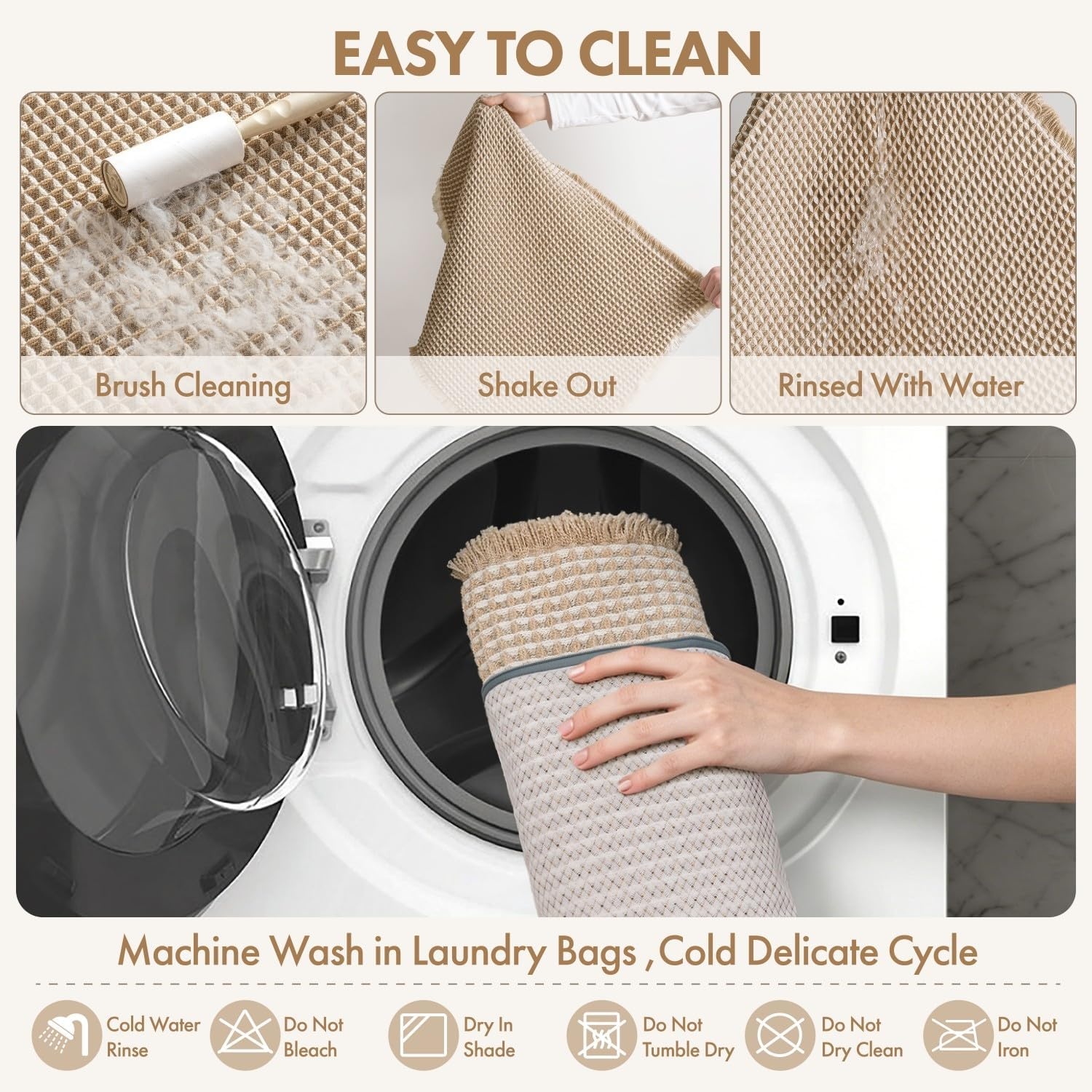 image:imageMIULEE Waffle Bathroom Runner Rugs Boho Large Bath Mat 2x524x60 Green Super Absorbent Non Slip Upgraded Soft Quick Dry Washable Bath Rug with Tassels for Hallway Laundry Room BedroomBrown White