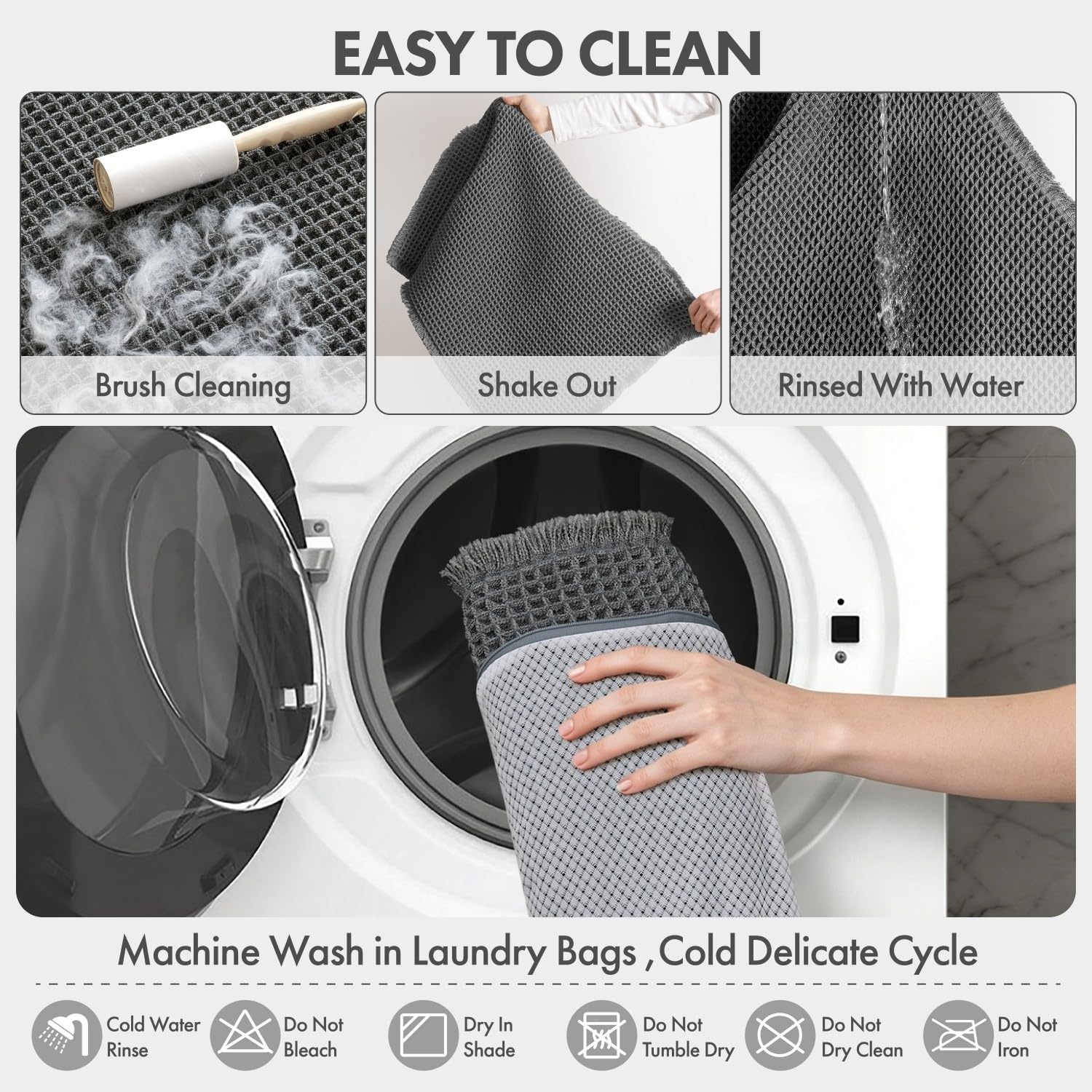 image:imageMIULEE Waffle Bathroom Runner Rugs Boho Large Bath Mat 2x524x60 Green Super Absorbent Non Slip Upgraded Soft Quick Dry Washable Bath Rug with Tassels for Hallway Laundry Room BedroomDark Grey