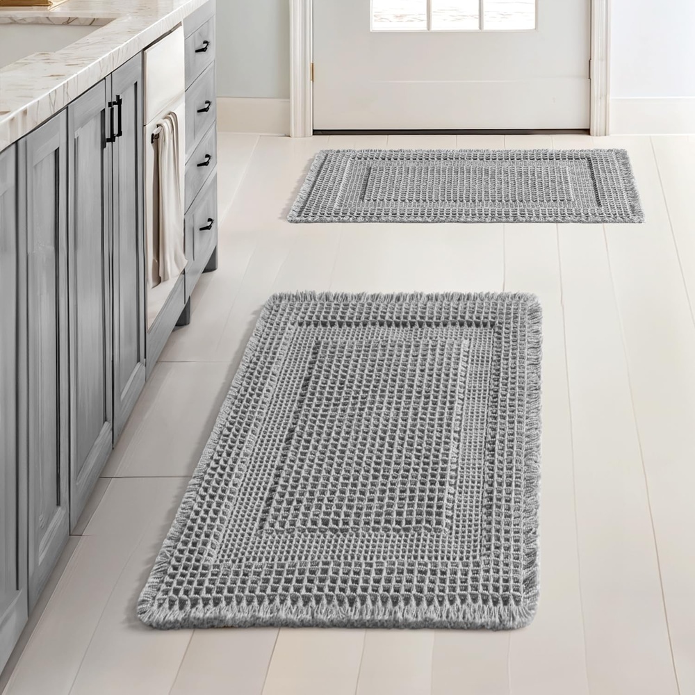 image:imageMIULEE Fall Terracotta Set of 2 Waffle Bathroom Rugs Boho Bath Mat 17x24 in Looped Design Super Absorbent Non Slip Washable Ultra Soft Rubber Backed Bathroom Mats for Floor Tub Shower Fall decorLight Grey