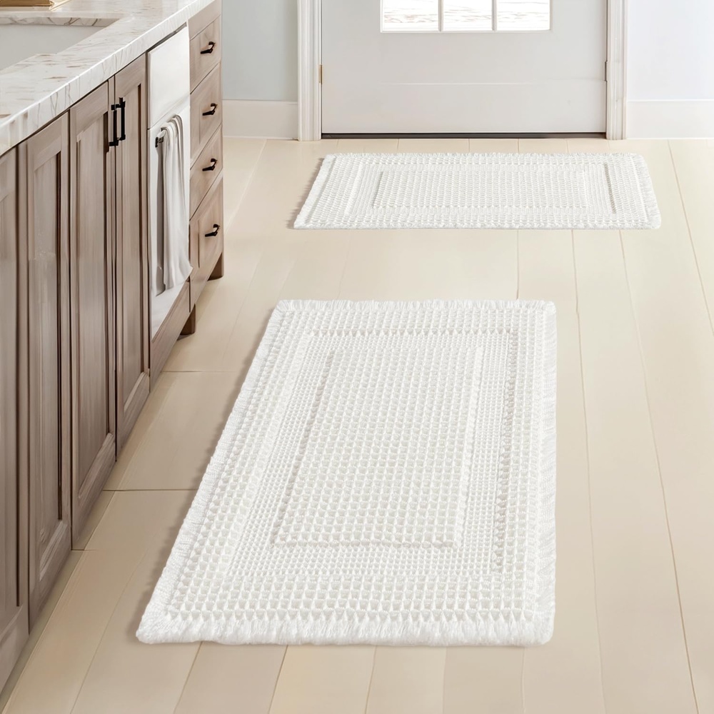 image:imageMIULEE Fall Terracotta Set of 2 Waffle Bathroom Rugs Boho Bath Mat 17x24 in Looped Design Super Absorbent Non Slip Washable Ultra Soft Rubber Backed Bathroom Mats for Floor Tub Shower Fall decorWhite