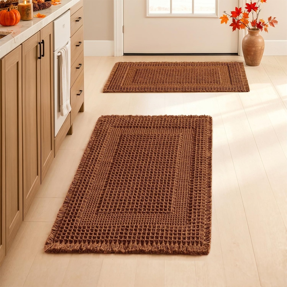 image:imageMIULEE Fall Terracotta Set of 2 Waffle Bathroom Rugs Boho Bath Mat 17x24 in Looped Design Super Absorbent Non Slip Washable Ultra Soft Rubber Backed Bathroom Mats for Floor Tub Shower Fall decorTerracotta