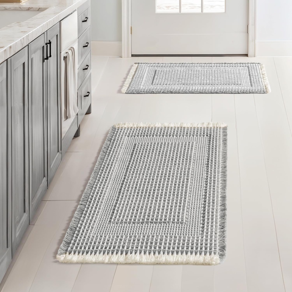 image:imageMIULEE Fall Terracotta Set of 2 Waffle Bathroom Rugs Boho Bath Mat 17x24 in Looped Design Super Absorbent Non Slip Washable Ultra Soft Rubber Backed Bathroom Mats for Floor Tub Shower Fall decorLightgrey Cream
