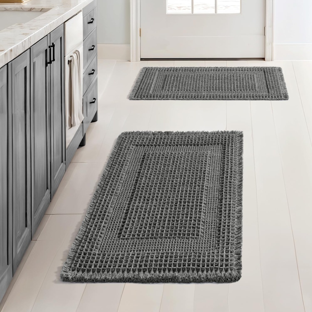 image:imageMIULEE Fall Terracotta Set of 2 Waffle Bathroom Rugs Boho Bath Mat 17x24 in Looped Design Super Absorbent Non Slip Washable Ultra Soft Rubber Backed Bathroom Mats for Floor Tub Shower Fall decorDark Grey