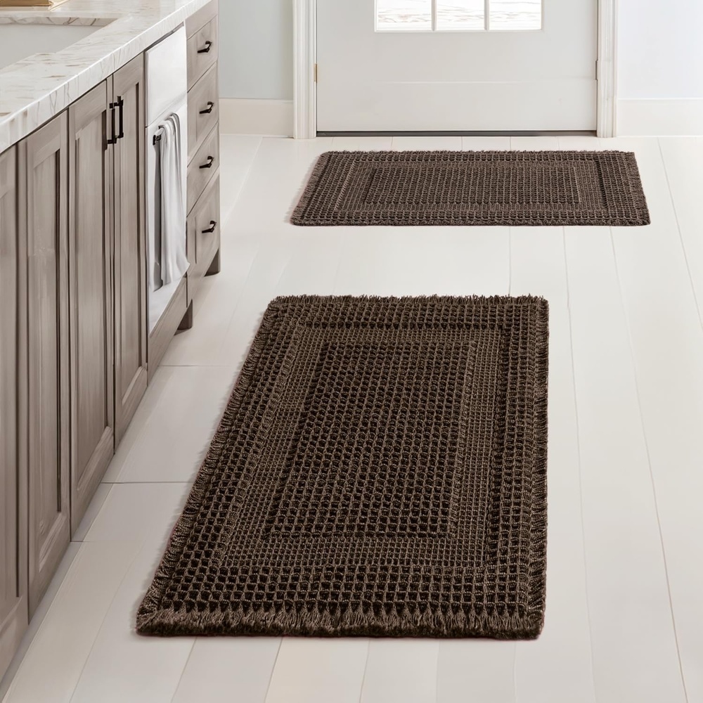 image:imageMIULEE Fall Terracotta Set of 2 Waffle Bathroom Rugs Boho Bath Mat 17x24 in Looped Design Super Absorbent Non Slip Washable Ultra Soft Rubber Backed Bathroom Mats for Floor Tub Shower Fall decorChocolate