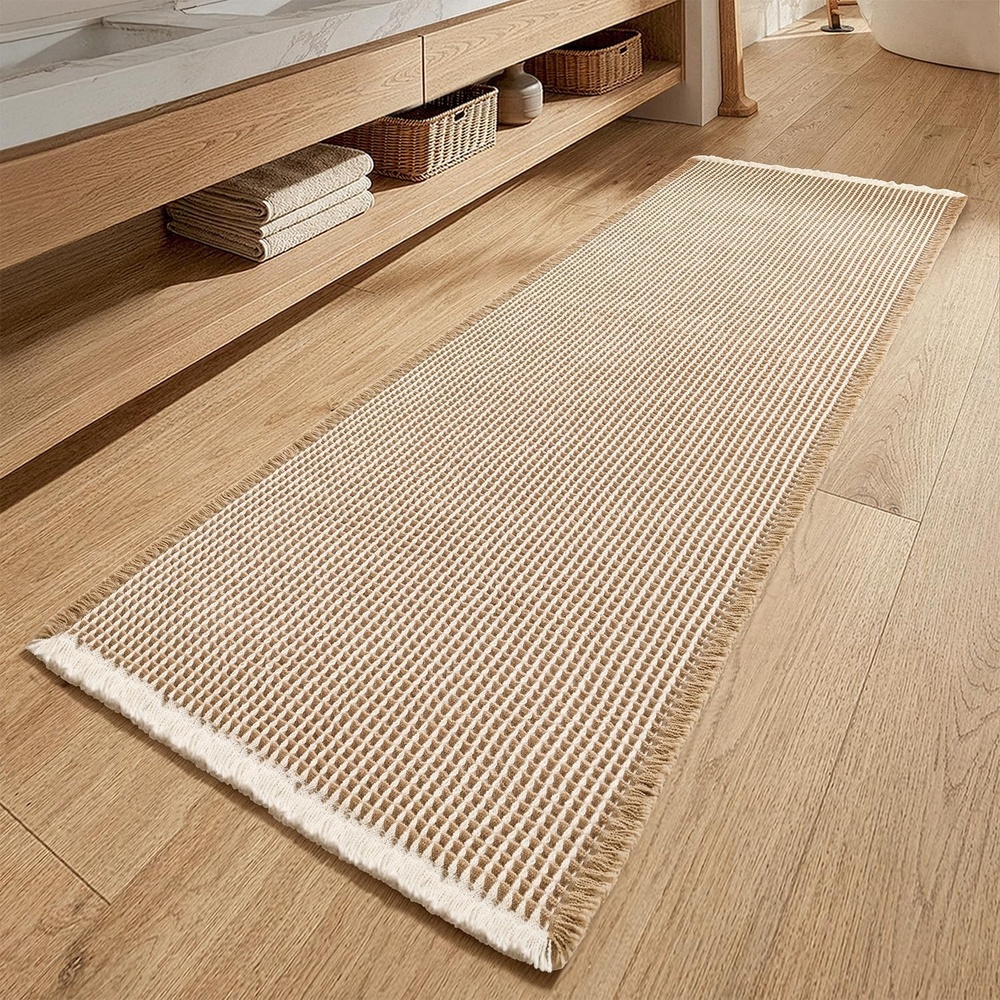 image:imageMIULEE Waffle Bathroom Runner Rugs Boho Large Bath Mat 2x524x60 Green Super Absorbent Non Slip Upgraded Soft Quick Dry Washable Bath Rug with Tassels for Hallway Laundry Room BedroomBrown White
