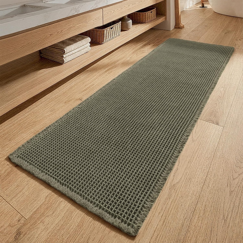 image:imageMIULEE Waffle Bathroom Runner Rugs Boho Large Bath Mat 2x524x60 Green Super Absorbent Non Slip Upgraded Soft Quick Dry Washable Bath Rug with Tassels for Hallway Laundry Room BedroomGreen