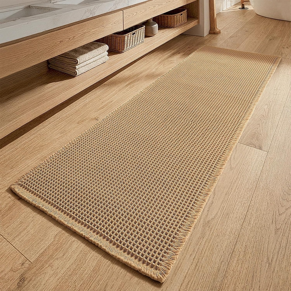 image:imageMIULEE Waffle Bathroom Runner Rugs Boho Large Bath Mat 2x524x60 Green Super Absorbent Non Slip Upgraded Soft Quick Dry Washable Bath Rug with Tassels for Hallway Laundry Room BedroomBrown